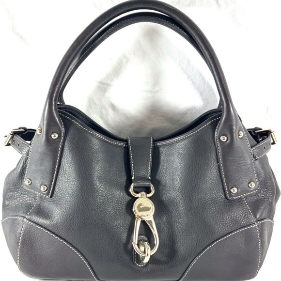 Dooney & Bourke Belvedere Logo Lock Vintage Satchel Bag Black Pebbled Leather - Picture 1 of 16